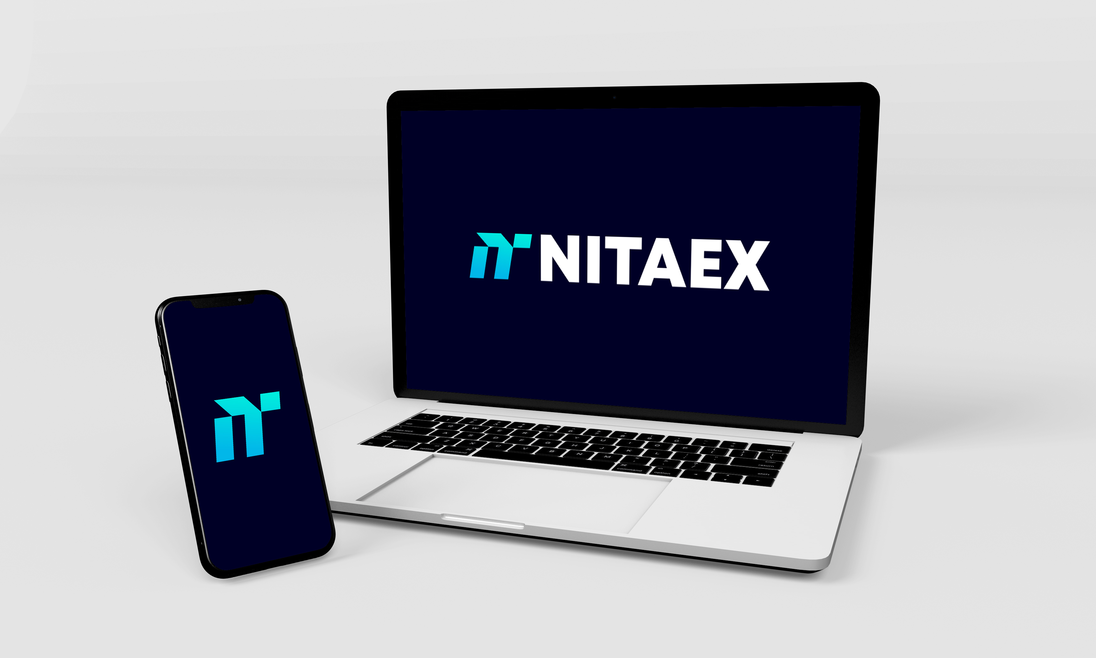 Nitaex branding op laptop en telefoon